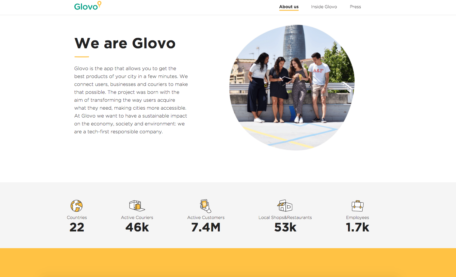 Captura de pantalla del sitio web de gloVo