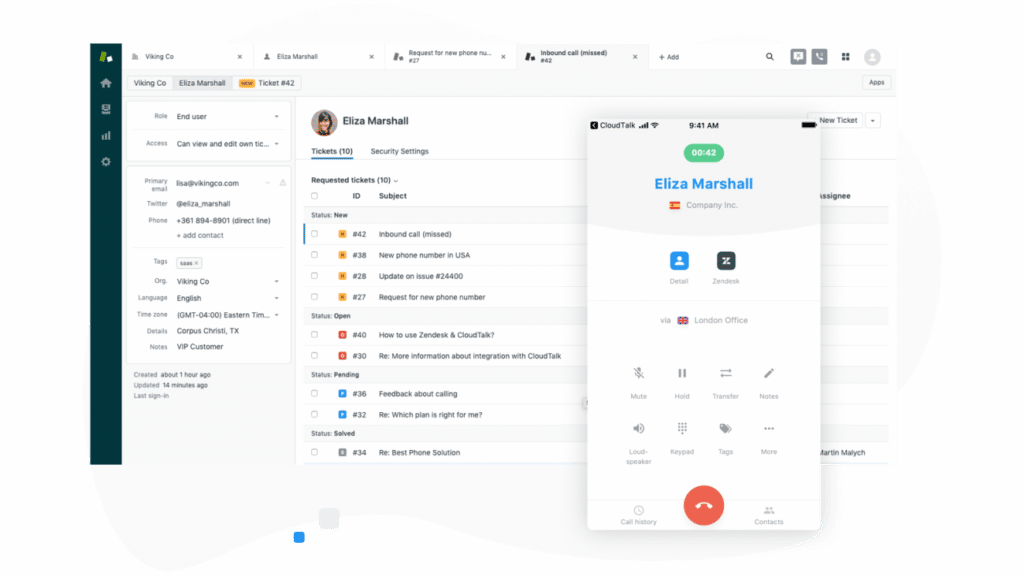 cloudtalk-integration für zendesk callcenter