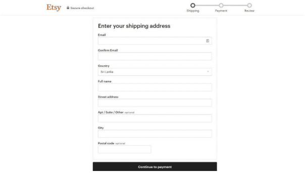 Etsy checkout page screenshot.