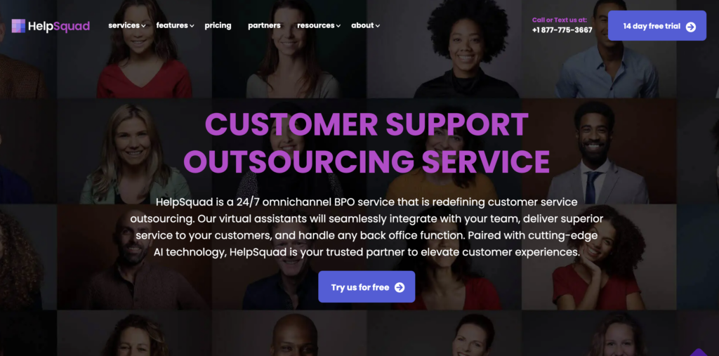 Screenshot of the HelpSquad website homepage.