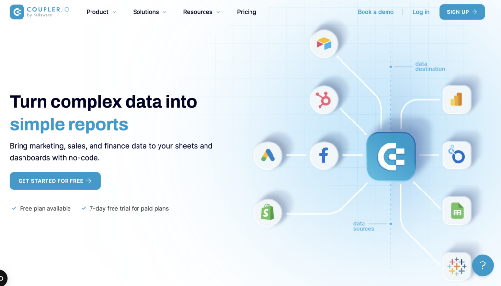 This is a screenshot of the Coupler.io website's homepage.