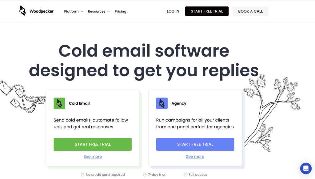 Screenshot of the Woodpecker homepage.