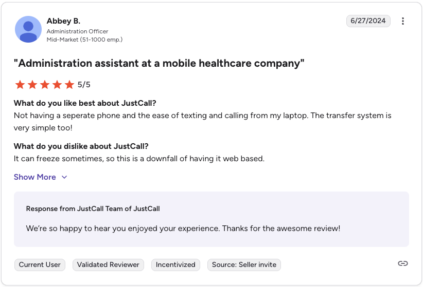 justcall healthcare call center review g2