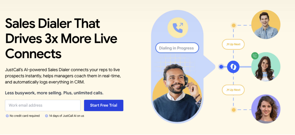justcall home page screenshot