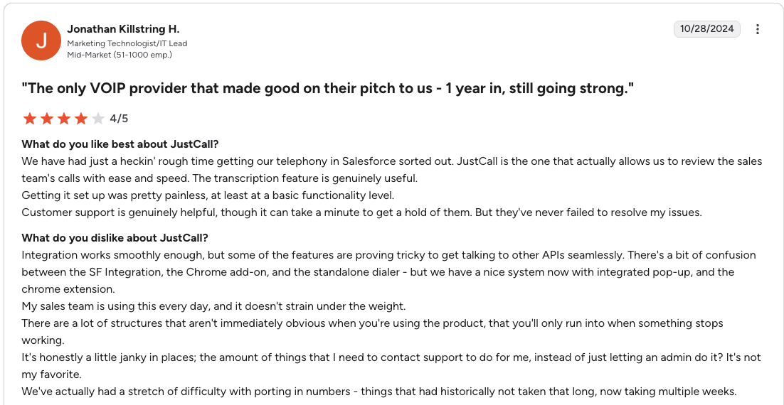 justcall review g2