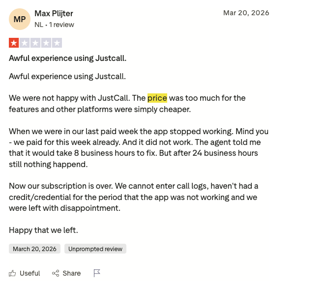 justcall pricing review