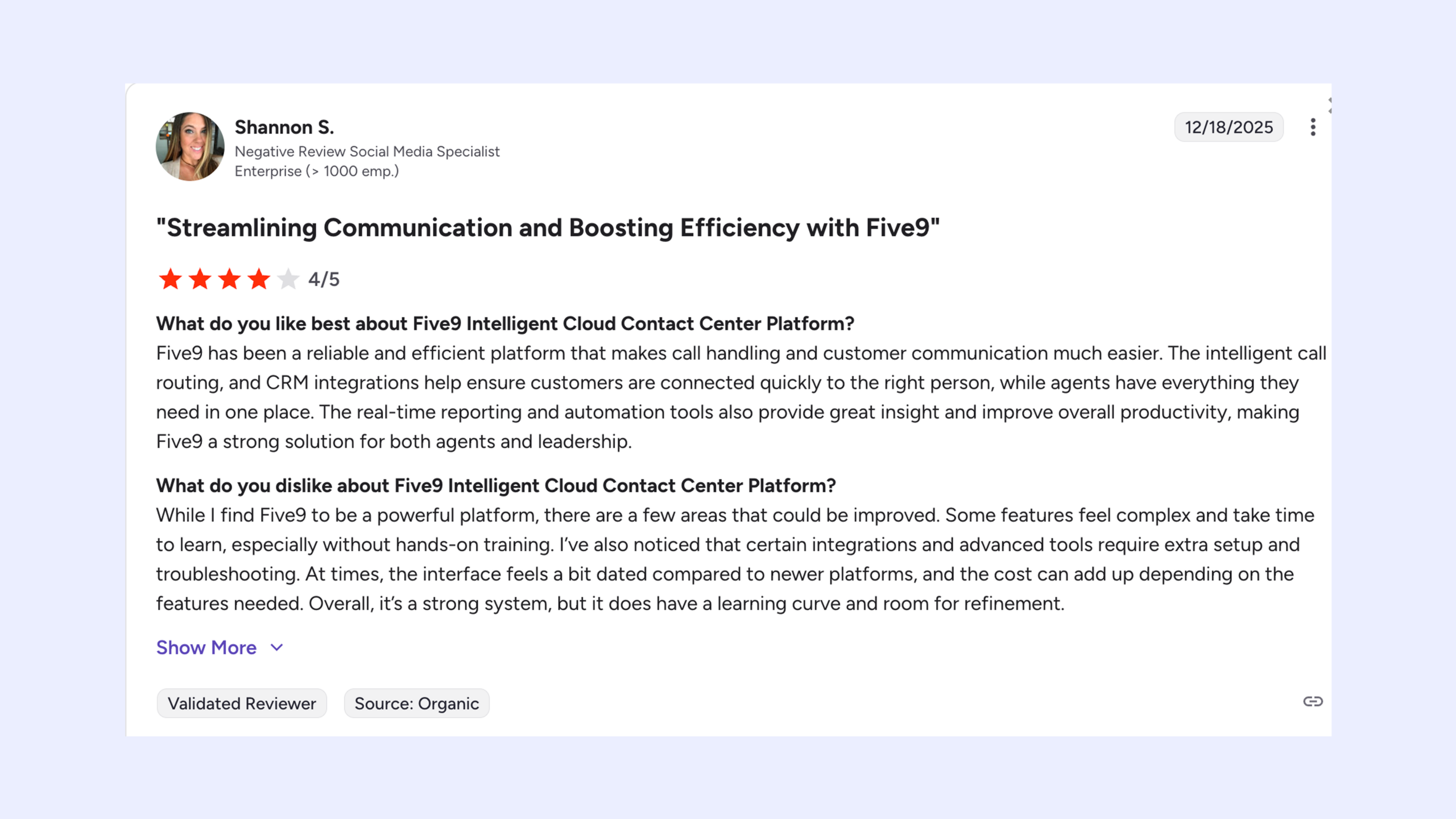 five9 call monitoring review screenshot