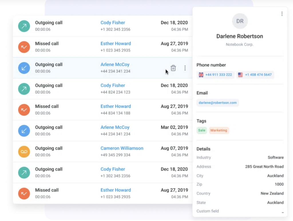CRM integrations with detailed information to personalize calls for each client