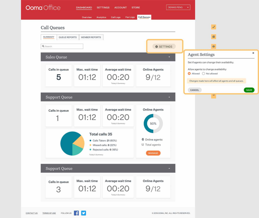 Ooma dashboard