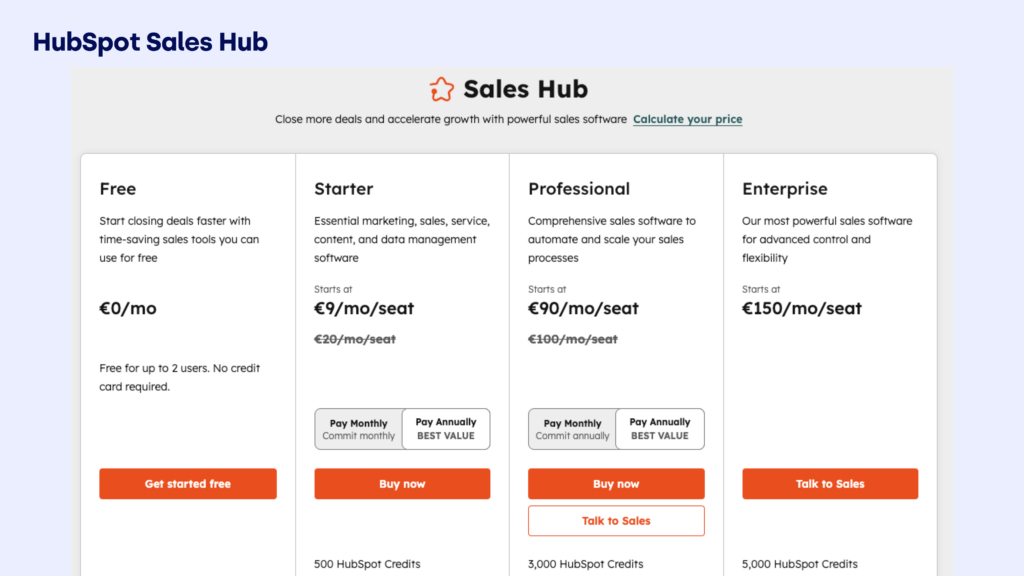 hubspot saleshub pricing