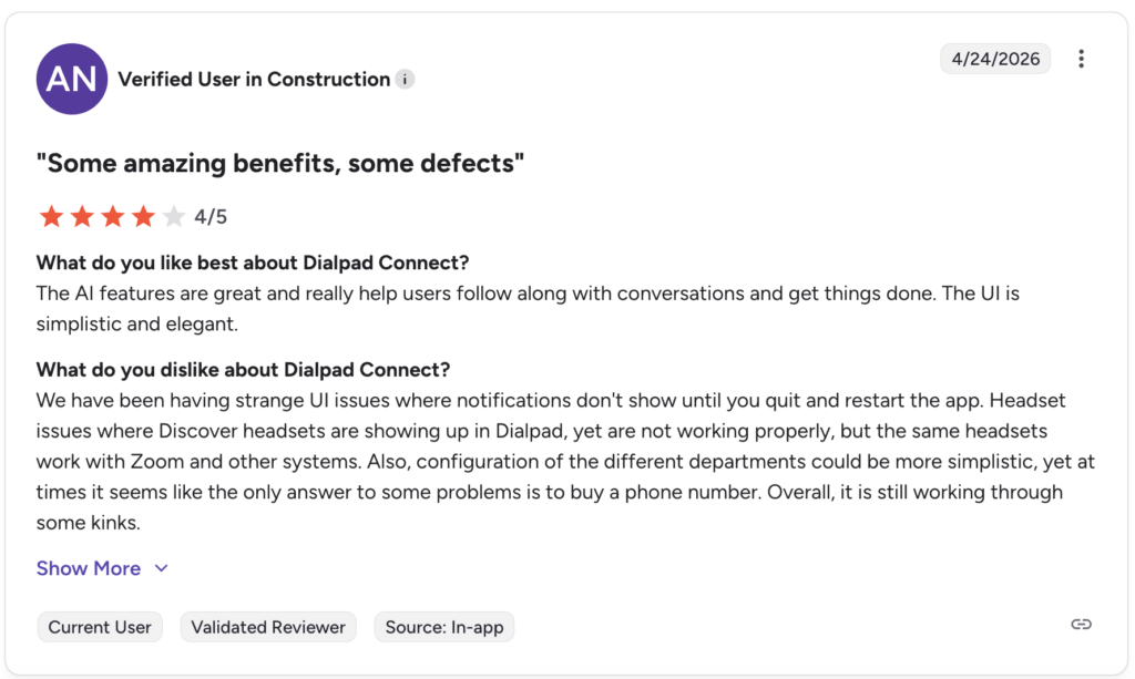 g2 review screenshot dialpad