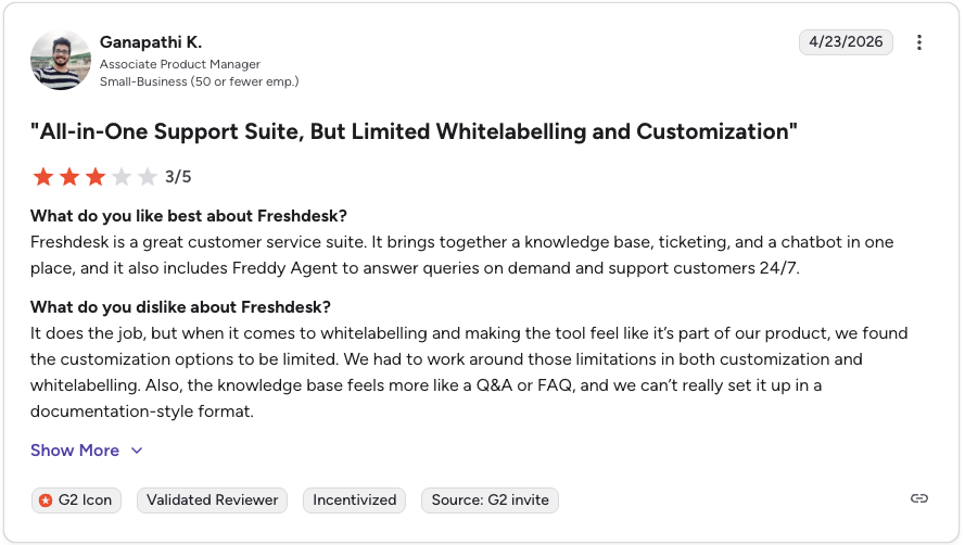 g2 review screenshot freshdesk