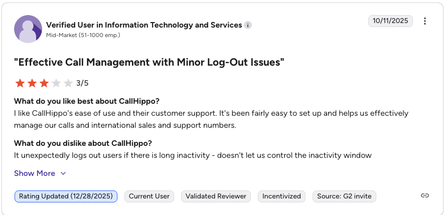 g2 review screenshot callhippo