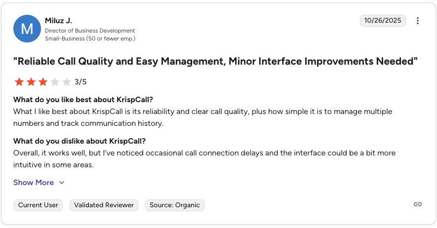 g2 review screenshot krispcall