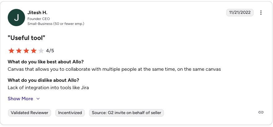 g2 review screenshot allo