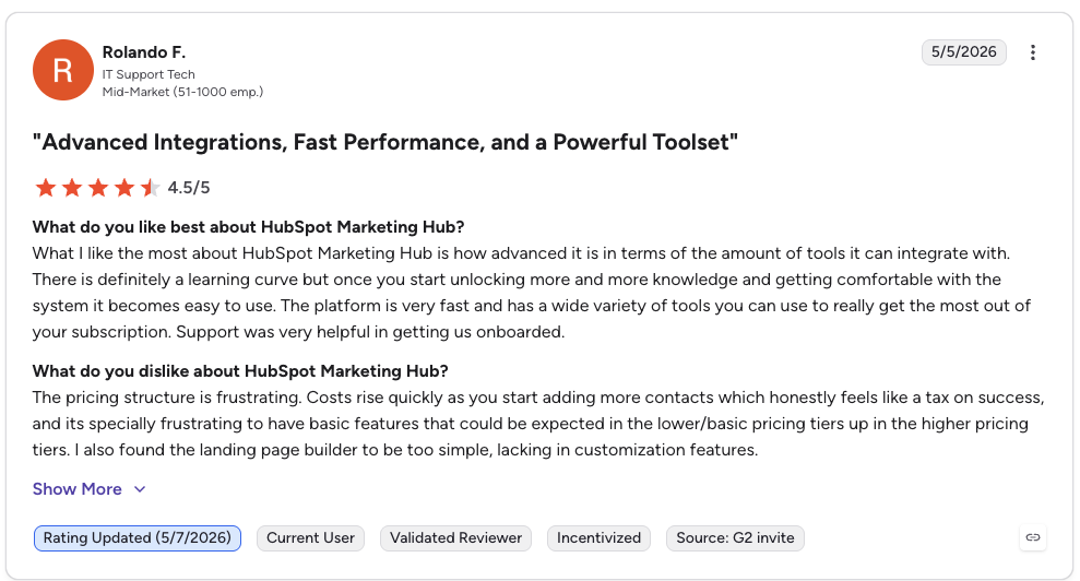 hubspot review g2