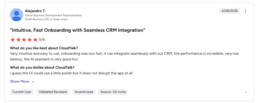 CloudTalk G2 user review
