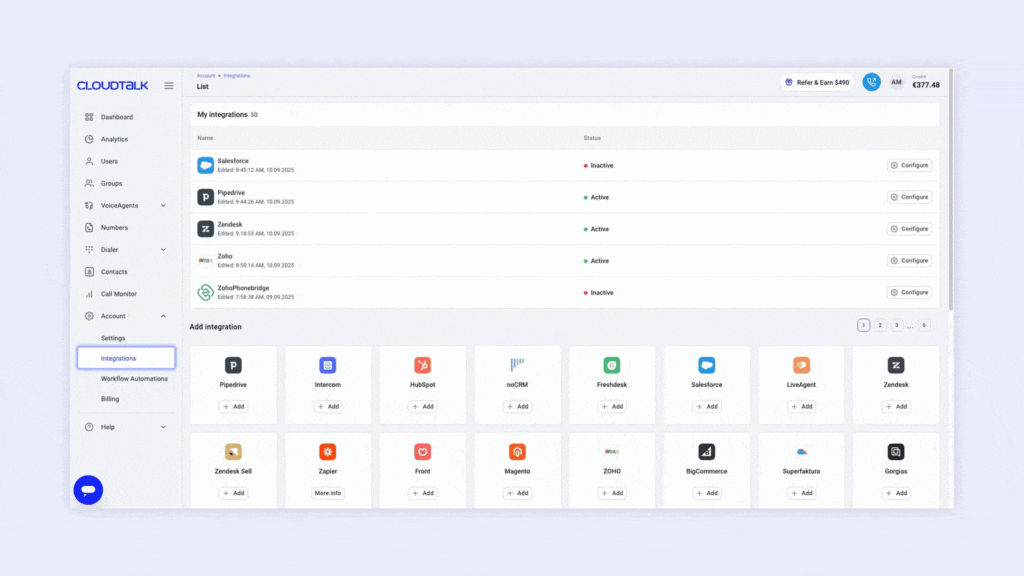 cloudtalk integrations call center features