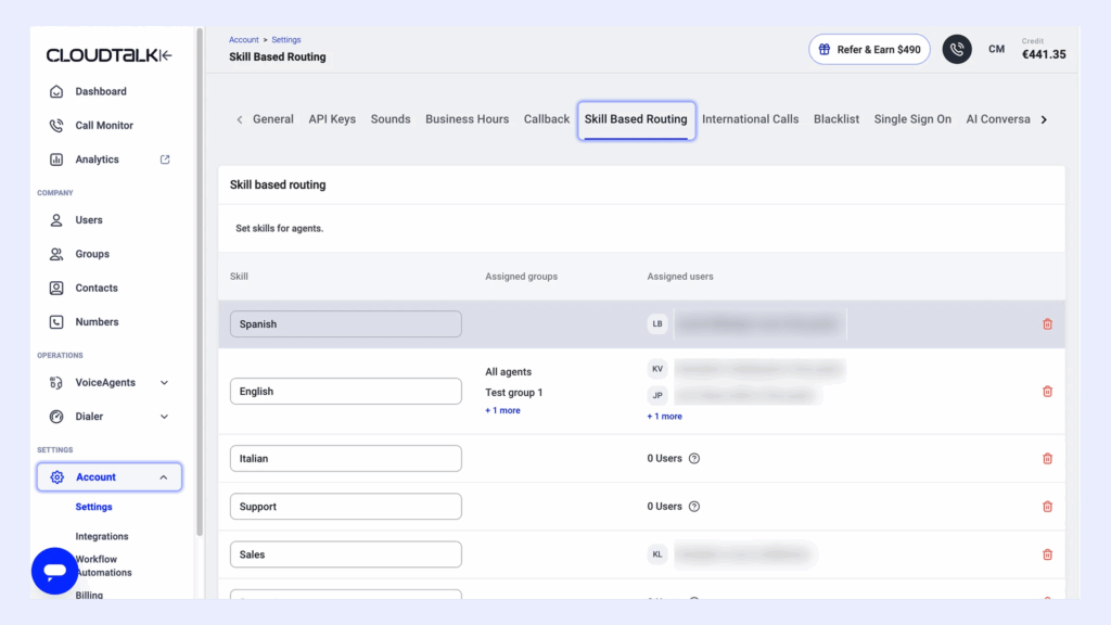 skill based routing for phone system auto attendant