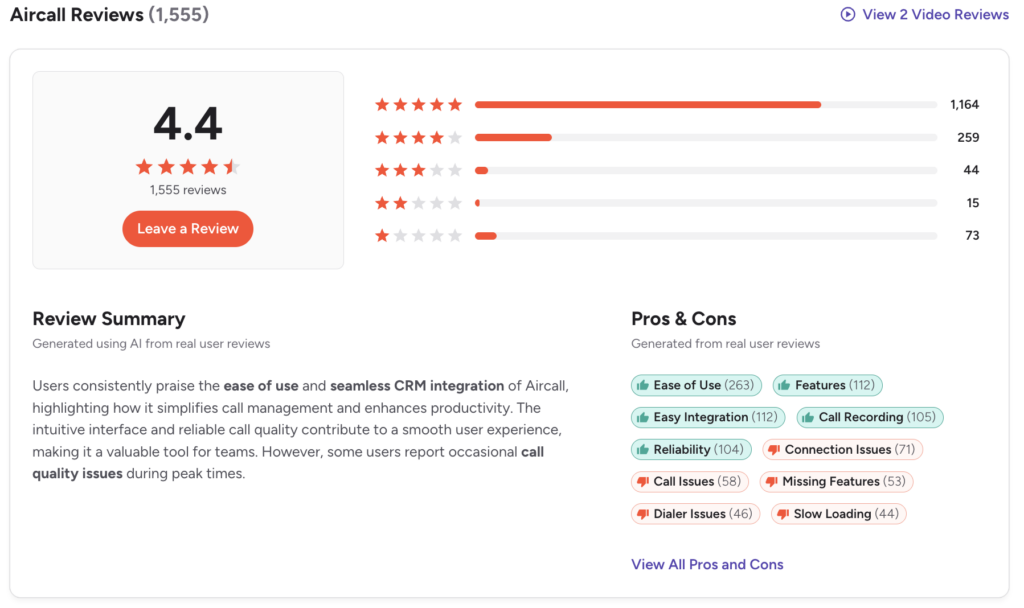 Aircall-G2-reviews