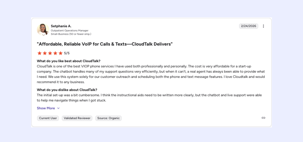g2 cloudtalk review screenshot