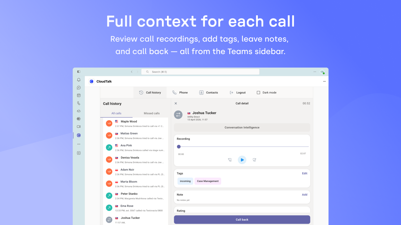 User interface for integration settings