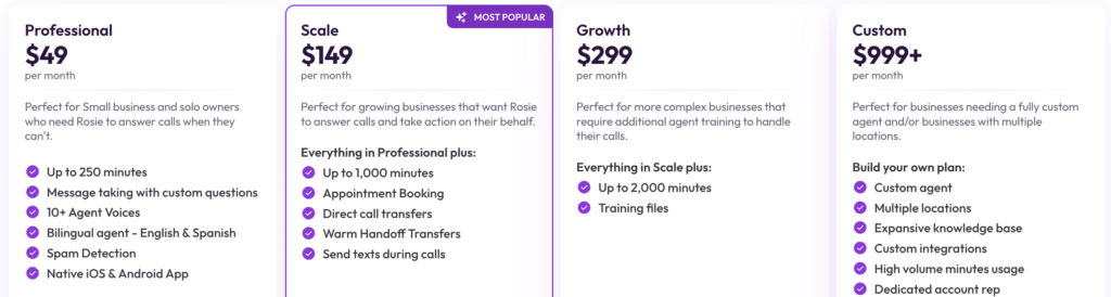 Rosie AI Pricing
