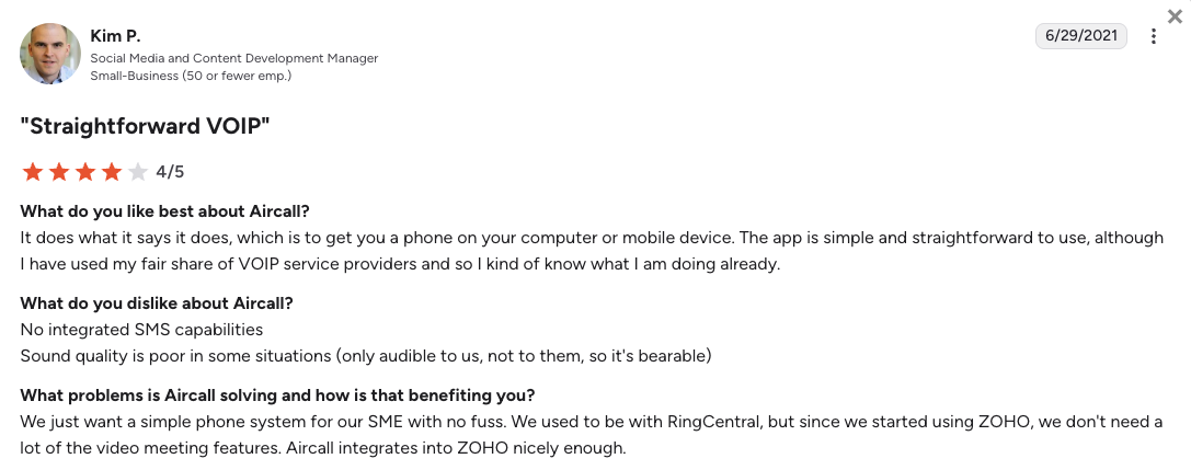aircall review screenshot