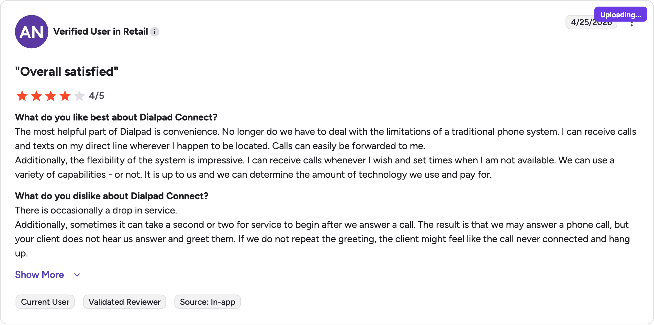 Dialpad G2 review rating summary