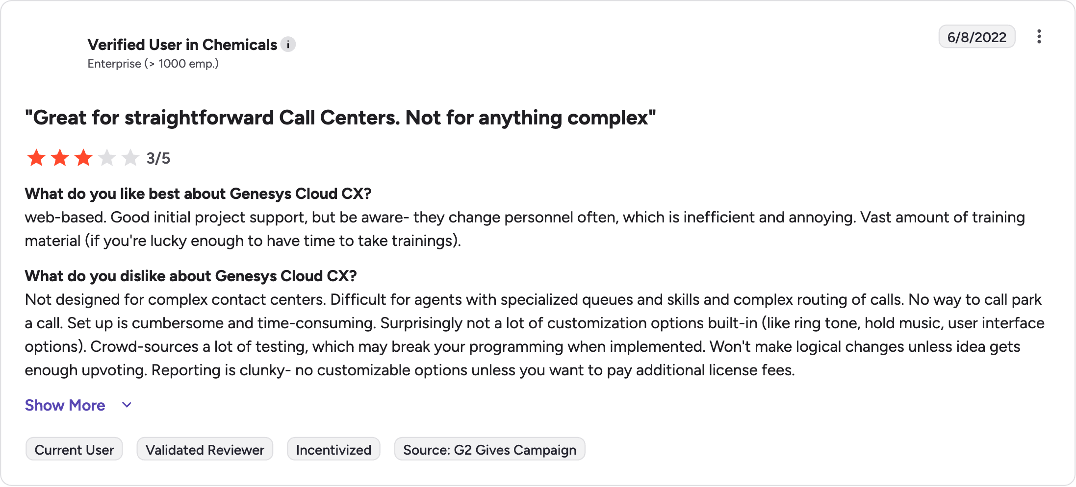 Genesys Cloud CX G2 review rating summary