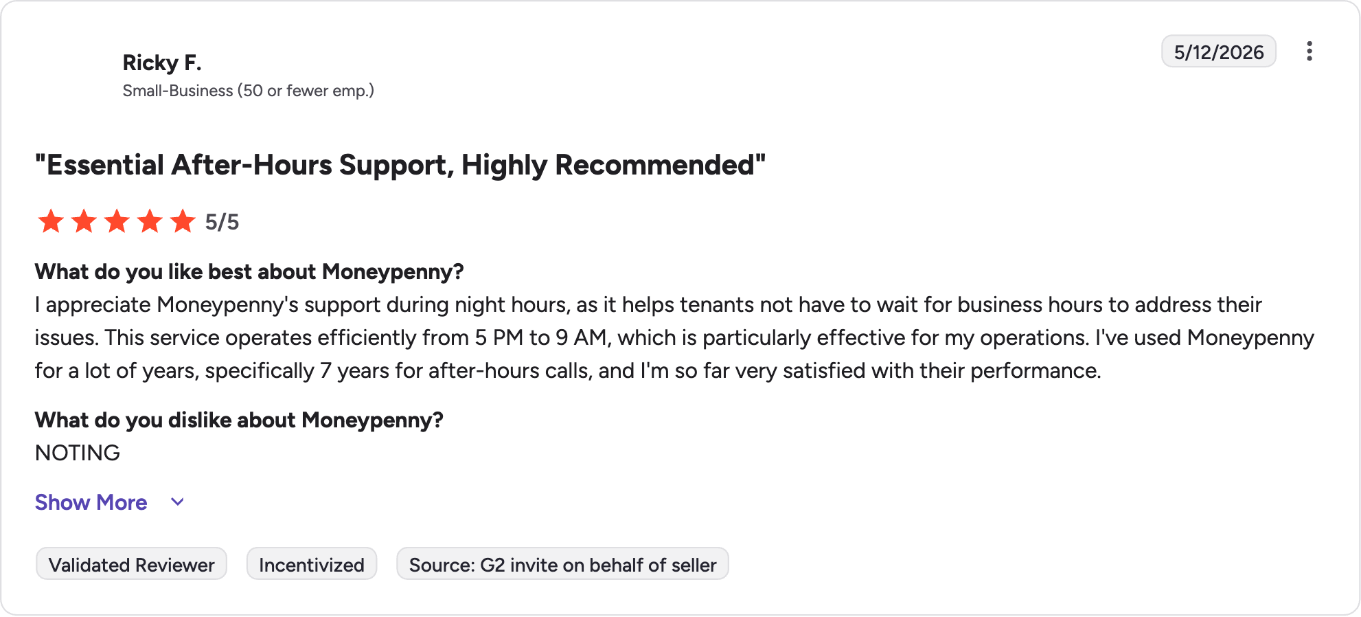 moneypenny g2 review rating summary