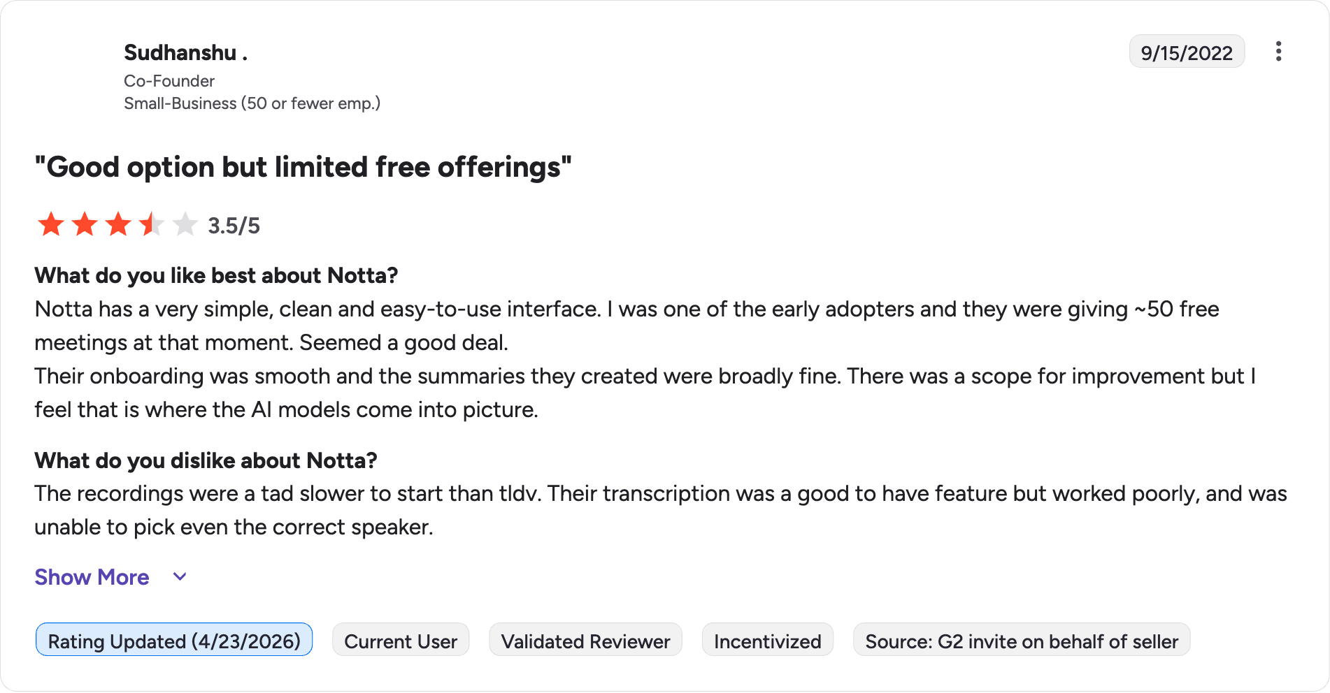 notta g2 review rating summary