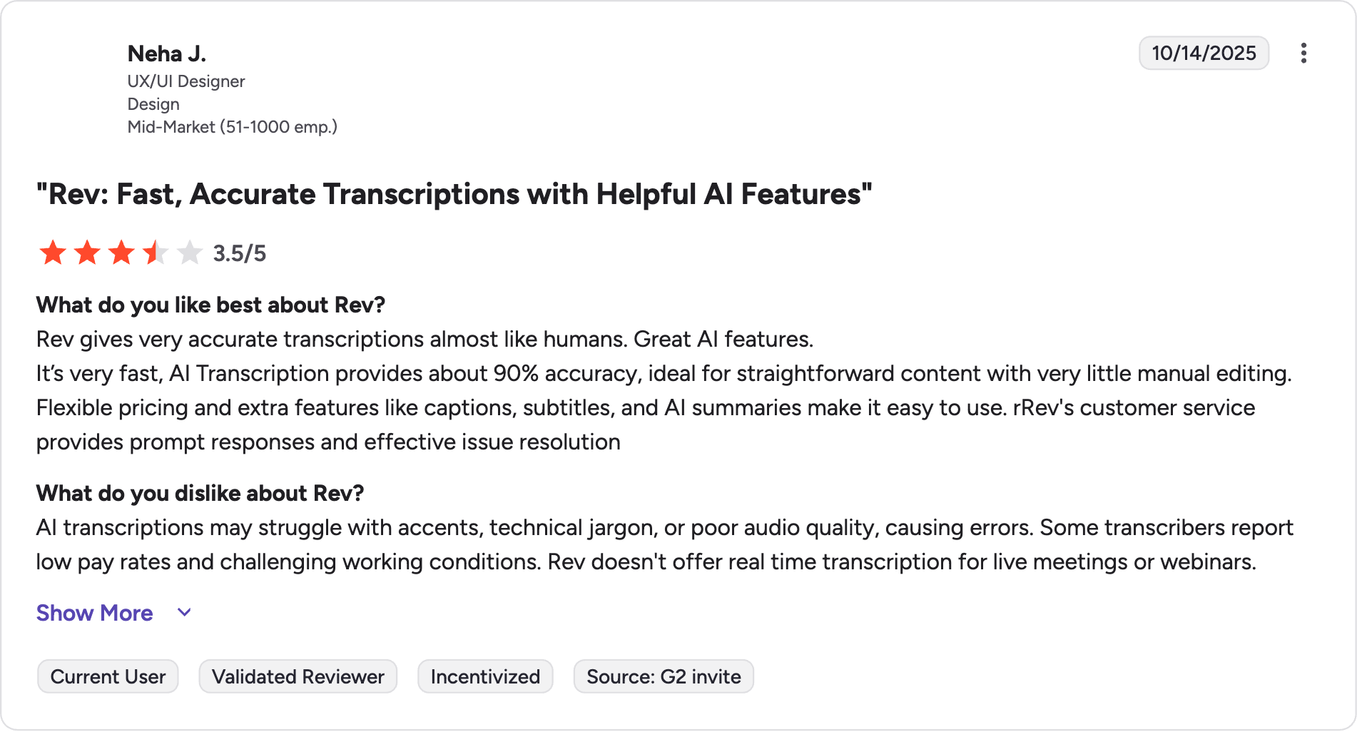 rev g2 review rating summary